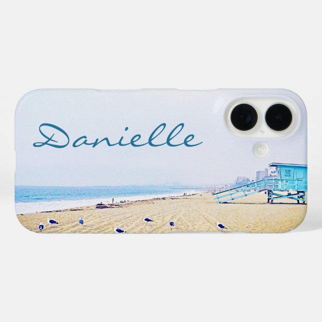 Coques Case-Mate iPhone Coastal Ocean Beach Seaguls Photo Nom du monogramm (Verso (horizontal))