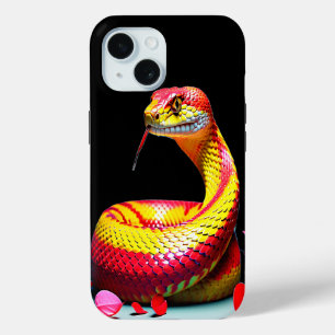 Coque Pour iPhone 15 Cobra serpent avec des écailles rouges et jaunes v