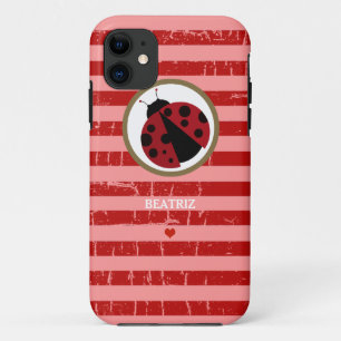Coque Case-Mate Pour iPhone coccinelle et rayures mignonnes personnalisées