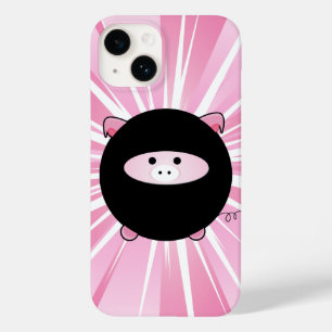 Coque Pour iPhone 14 Cochon de Ninja en rose