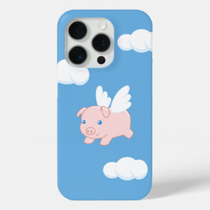 Coque iPhone 15 Pro Cochon volant - Cochon mignon avec ailes en bleu