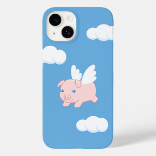 Coque Pour iPhone 14 Cochon volant - Cochon mignon avec ailes en bleu