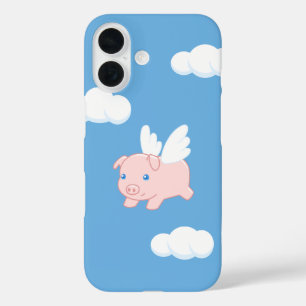 Coque Pour iPhone 16 Cochon volant - Cochon mignon avec ailes en bleu