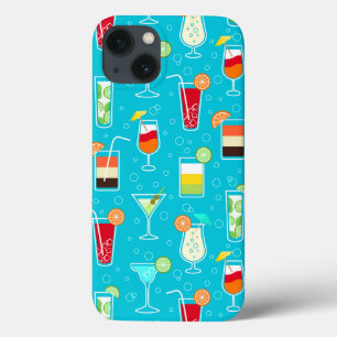 iPhone 13 Case Cocktail Motif sur Arrière - plan Turquoise