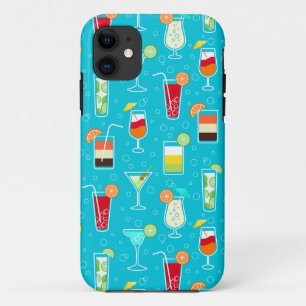 Coque iPhone 11 Cocktail Motif sur Arrière - plan Turquoise