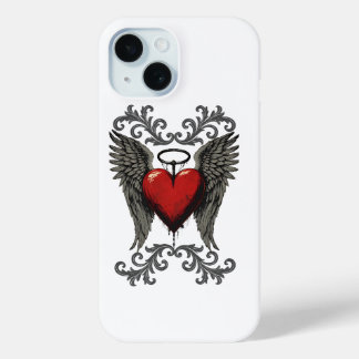 Coque Pour iPhone 15 Coeur ailé avec Halo - Gothique Angel Love Design