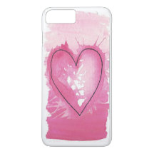 coeur aquarelle dans le boîtier de téléphone rose
