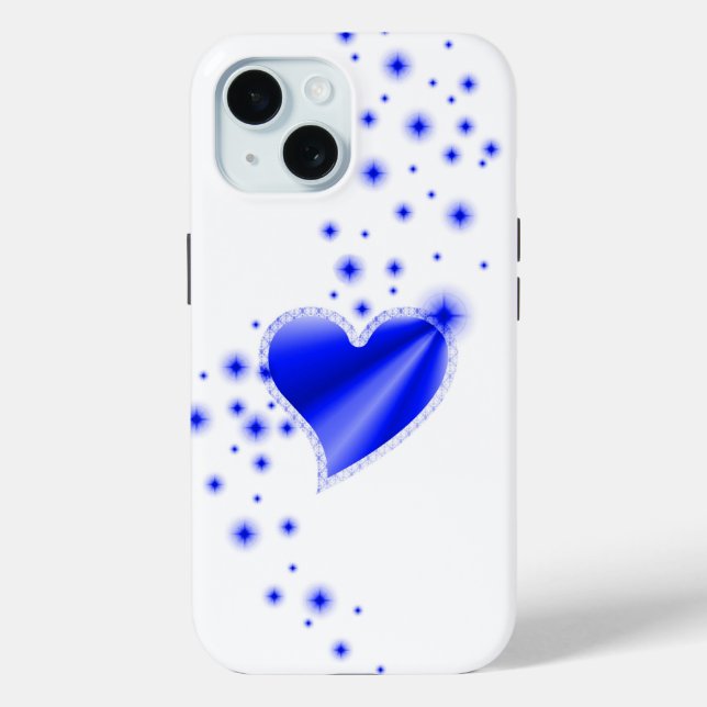 Coques Case-Mate iPhone Coeur arc-en-ciel bleu avec étoiles (Verso)