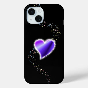 Coque Pour iPhone 15 Coeur arc-en-ciel pourpre avec étoiles