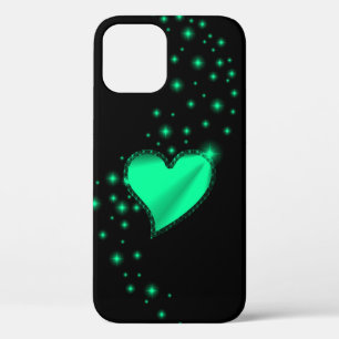 Coques Pour iPhone Coeur arc-en-ciel vert avec étoiles sur noir
