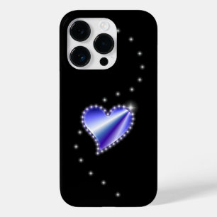 Coque Pour iPhone 14 Pro Coeur arc-en-ciel violet avec étoiles sur noir