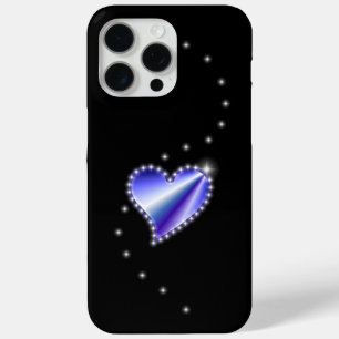 Coque iPhone 15 Pro Max Coeur arc-en-ciel violet avec étoiles sur noir