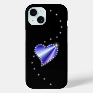 Coque Pour iPhone 15 Coeur arc-en-ciel violet avec étoiles sur noir