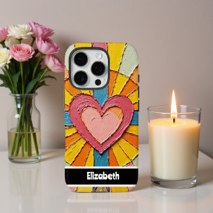 Coques iPhone 16 Pro Coeur artistique avec texture et nom personnalisé