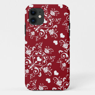 Etui iPhone Case-Mate coeur blanc sur rouge amour romantique damask