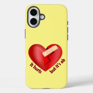 Coques iPhone 16 Plus Coeur brisé guéri avec patch et citation de vie