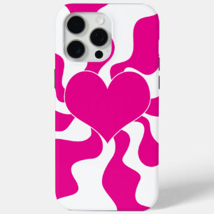 Coque iPhone 15 Pro Max Coeur d'amour en Magenta et Blanc
