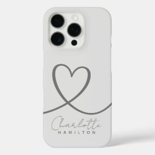 Coques iPhone 16 Pro Coeur d'amour moderne Nom personnalisé Tons gris
