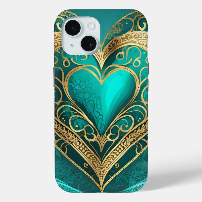 Coques Case-Mate iPhone Cœur doré sarcelle (Verso)