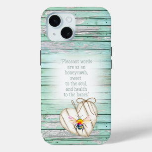 Coque Pour iPhone 15 Cœur en bois vert faux mignon arc-en-ciel abeille