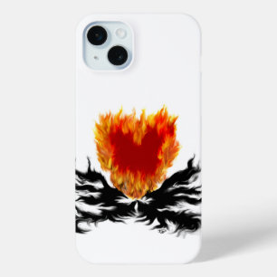 Coque iPhone 15 Mini Coeur en flammes