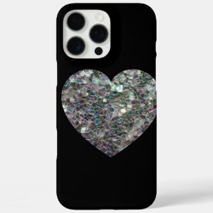 Coques iPhone 16 Pro Max Cœur en mosaïque argentée scintillante et colorée