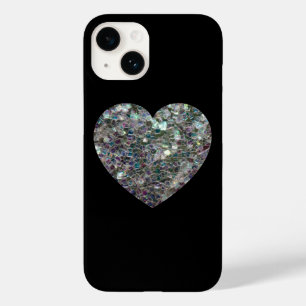 Coques Pour iPhone Cœur en mosaïque argentée scintillante sur fond no