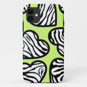 Coque Case-Mate Pour iPhone Coeur mignon vert citron noir blanc zèbre motif