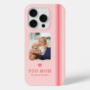 Coque iPhone 15 Pro Coeur mignon Vous Aimez Maman Pink Stripes