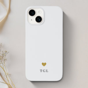 Coque Pour iPhone 14 Cœur Monogramme Or Gris Clair