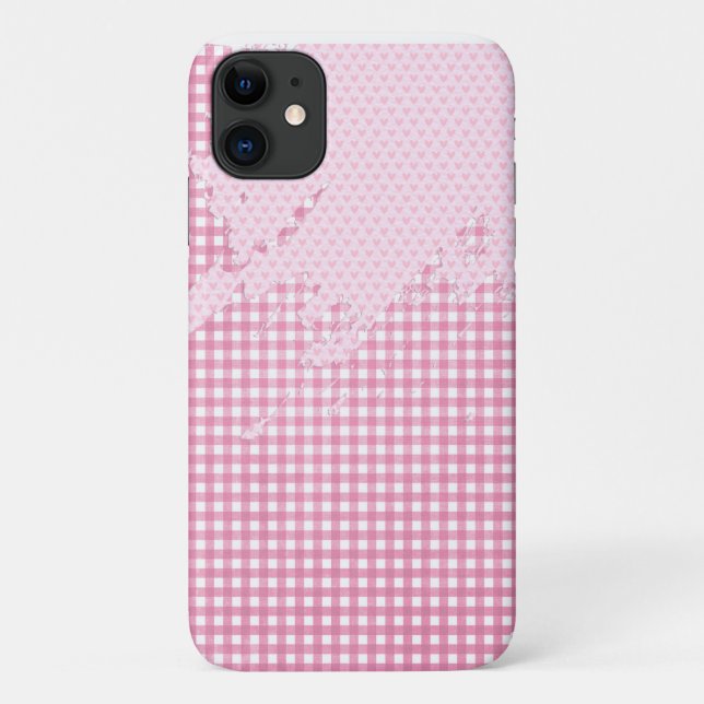 Coques Case-Mate iPhone coeur rose abstrait sur en vichy (Dos)