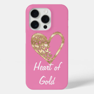 Coque iPhone 15 Pro Coeur rose d'or