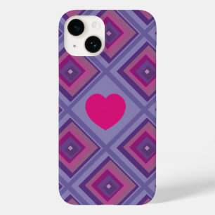 Coque Pour iPhone 14 Coeur rose Purple Diamond Girly Trend Carré Check