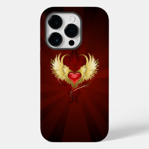Coque Pour iPhone 14 Pro Coeur rouge avec ailes d'or