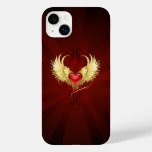 Coque Pour iPhone 14 Plus Coeur rouge avec ailes d'or