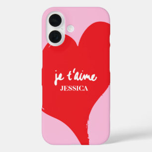 Coque Pour iPhone 16 Coeur rouge avec je t’aime-text sur arrière - plan