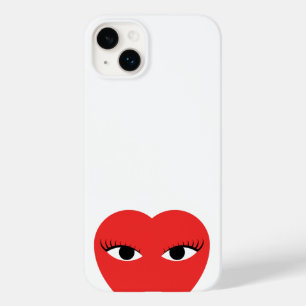 Coque Pour iPhone 14 Plus Coeur rouge mignon élégant avec yeux sur blanc