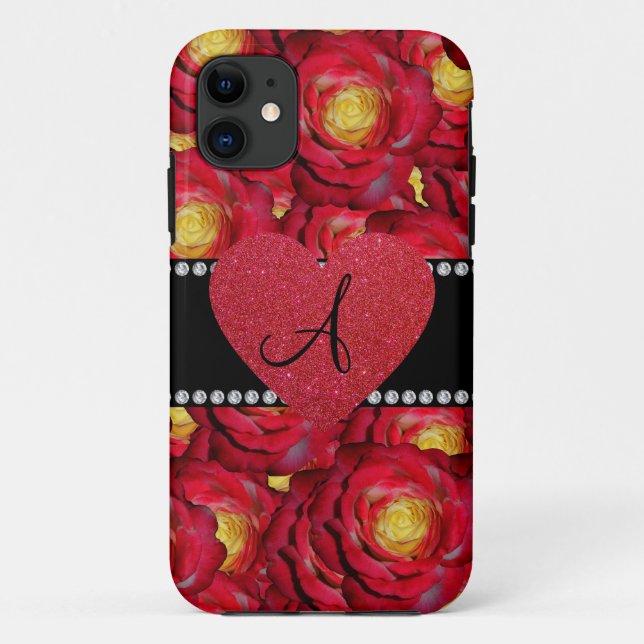 Coques Case-Mate iPhone Coeur rouge monogramme (Dos)