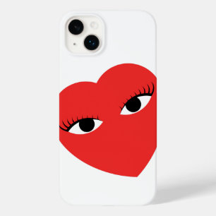 Coque Pour iPhone 14 Plus Coeur rouge super mignon avec yeux sur blanc