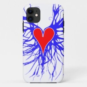 Coque iPhone 11 Coeur rouge sur arrière - plan bleu
