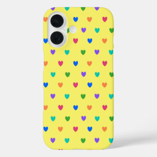 Coque Pour iPhone 16 Cœurs à pois arc-en-ciel sur fond jaune