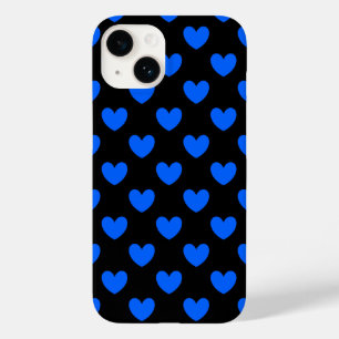 Coque Pour iPhone 14 Cœurs à pois bleus sur fond noir