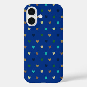 Coque Pour iPhone 16 Cœurs à pois de teintes bleu paon