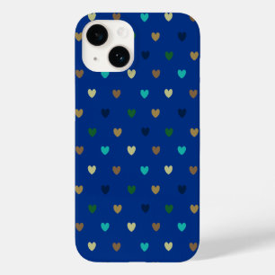 Coque Pour iPhone 14 Cœurs à pois de teintes bleu paon
