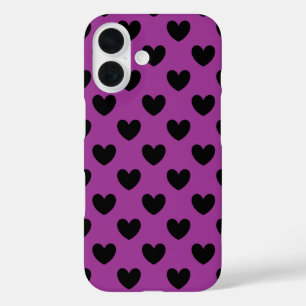 Coque Pour iPhone 16 Cœurs à pois noirs sur violet