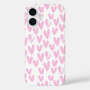 Coque Pour iPhone 16 Coeurs Abstraits roses sur blanc