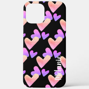 Case-Mate iPhone Case Cœurs Aquarelle Violet Rose Monogramme Gras 