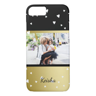 Coque iPhone 8/7 Coeurs arrosés  Black Faux Gold  Photo personnalis