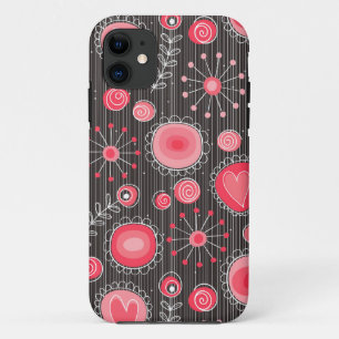 Coques Pour iPhone Coeurs blancs et gris et fleurs florales