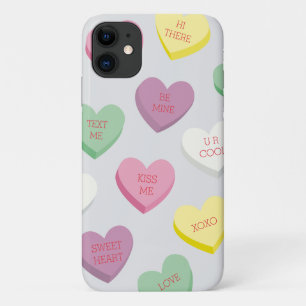 Coque iPhone 11 Coeurs de conversation de bonbons avec texte modif